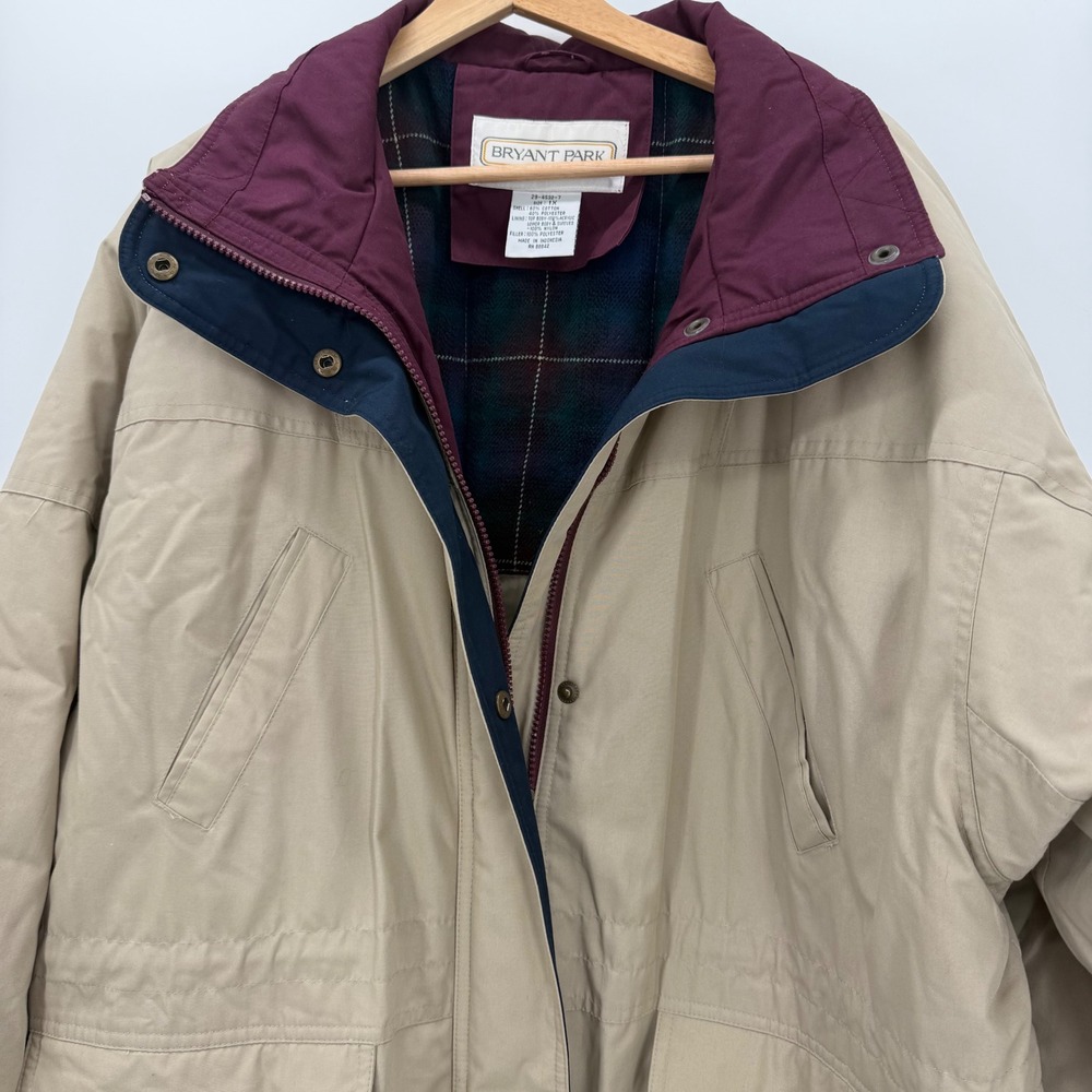 Vintage Bryant Park Tan Plaid Lined Field Jacket Utility Barn Coat Mens 1X - Picture 3 of 6
